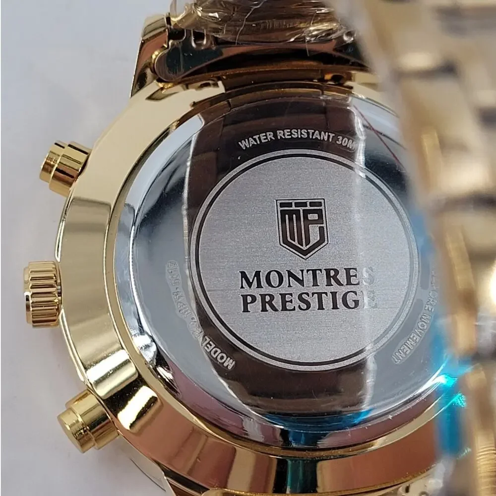 Montres Prestige Gold Tone Watch Black Multi‎ Dial Face Classic Style